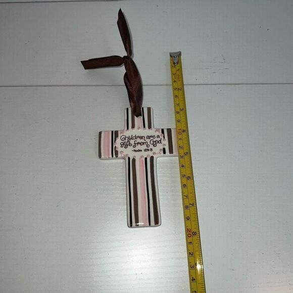 Sue Berk Designs Ceramic Glazed Cross Children are a gift from God Pink Brown - Picture 3 of 6